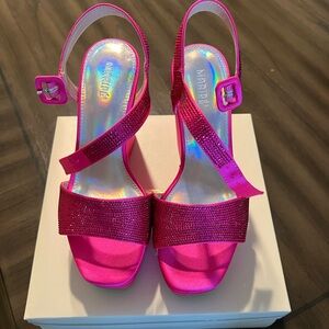 Maripe Ava Hot Pink Rhinestone Strap Wedges